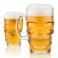 

24oz Hand Blown Draft Skull Halloween Beer Glass Mug with Handle