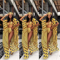 

2019 Sexy hollow print swimsuit set 3-piece bohemian bikini set
