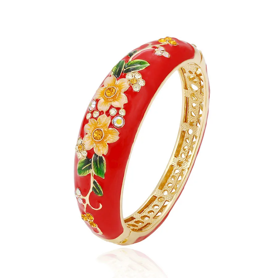 

bangle-183 xuping 2018 Wholesale latest flower gold copper enamel bangle