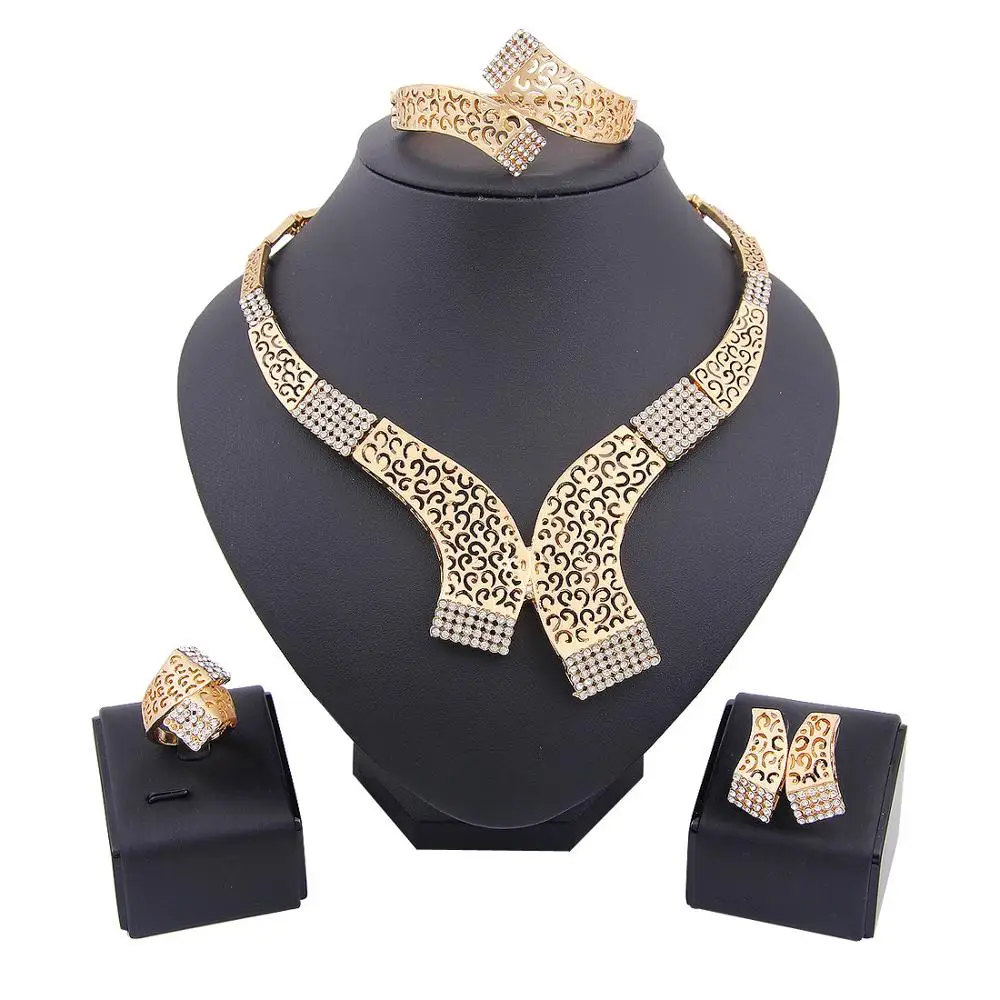 

Fashion 4 Pcs hollowed out jewelry sets 18k solid gold African bridal Jewelry Set