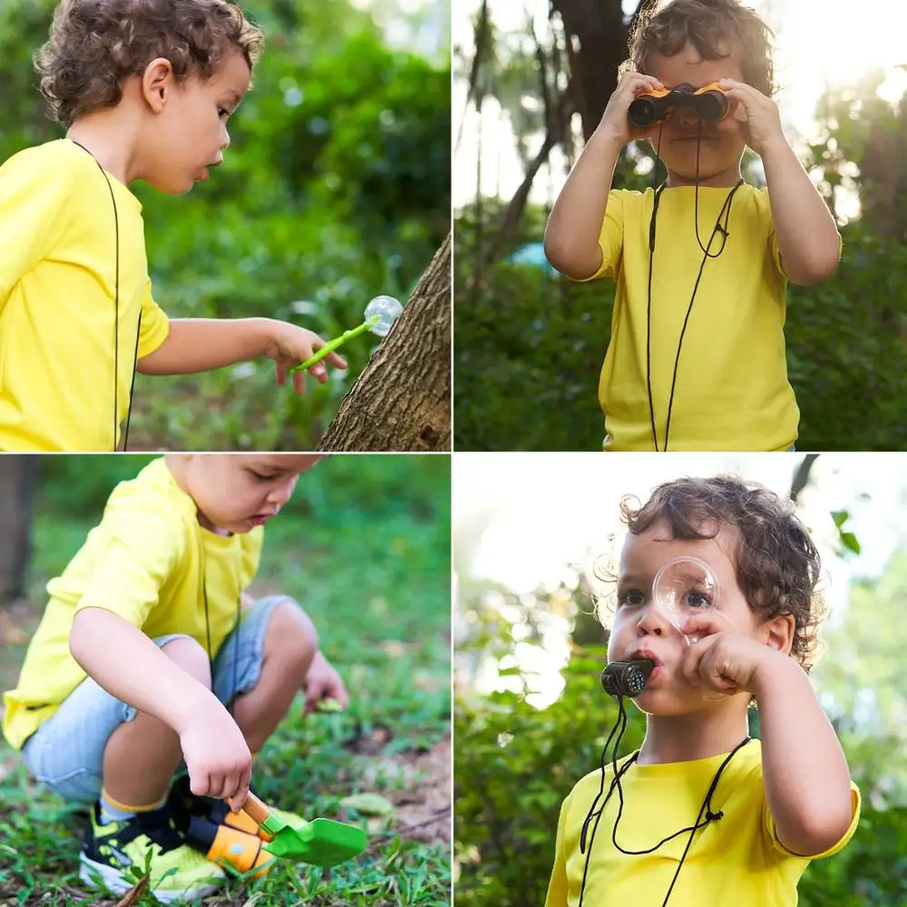 
Outdoor Exploration Kit for Kids - 19 Pack Kids Adventurer Gift Set with Binoculars, Magnifying Glass, Compass, Flashlight 