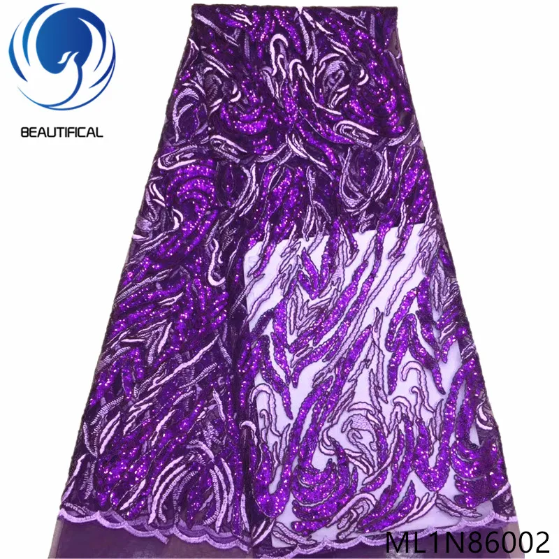 

Beautifical purple sequins lace dress party african fabric material ML1N860, Can be customized