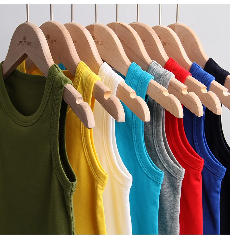 
Low MOQ Customized Children Clothes O-Neck Sleeveless Breathable Cotton Soild Color Tank Top 
