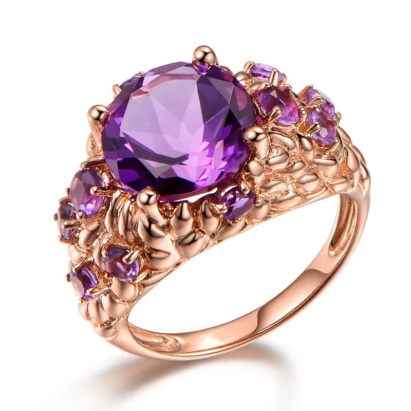

Purple Gemstone Emerald Cut Tourmaline Ring Women's Anniversary Engagement Jewelry Alloy Plated 14K Rings M0312 Rose Gold Plated
