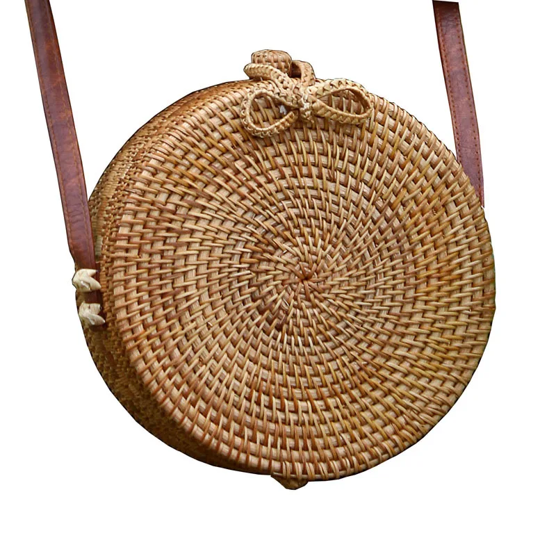 

fashion ladies tote bag handmade rattan and bamboo round handbag beach bag rattan