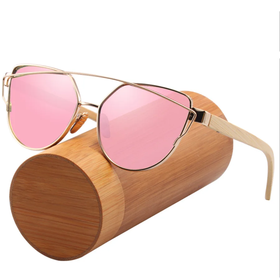 

Retro style bamboo sun glasses colorful metal sunglasses with Logo Printing