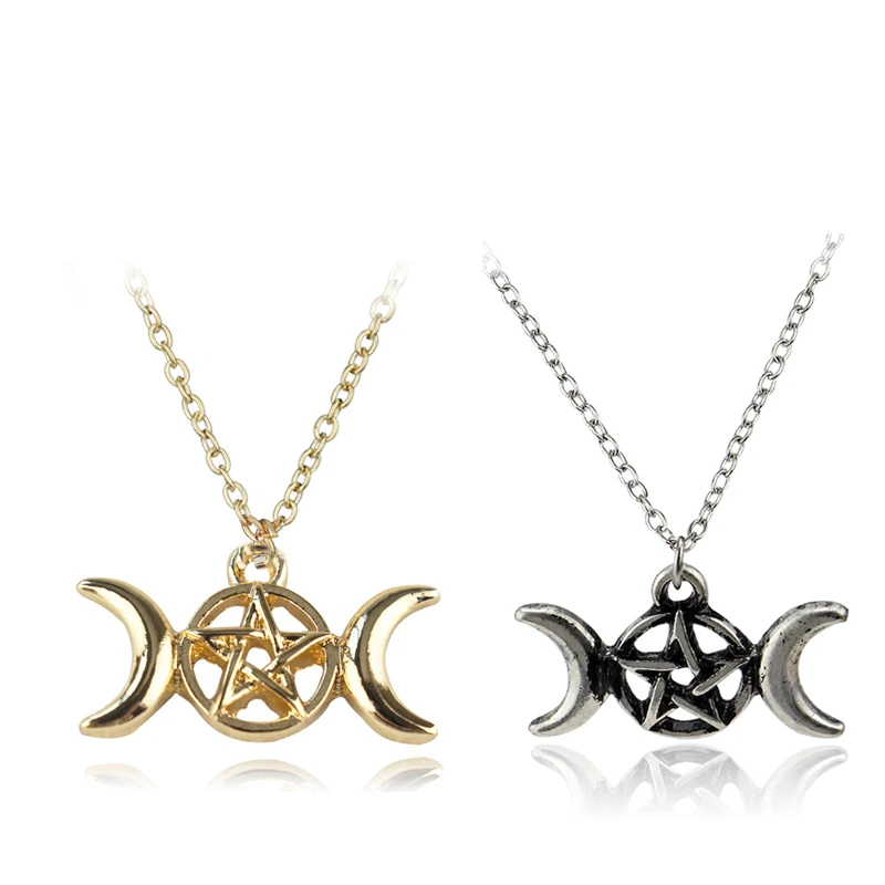 

Dawapara Triple Moon Goddess Wicca Pentagram Magic Amulet Talisman Necklaces, Picture