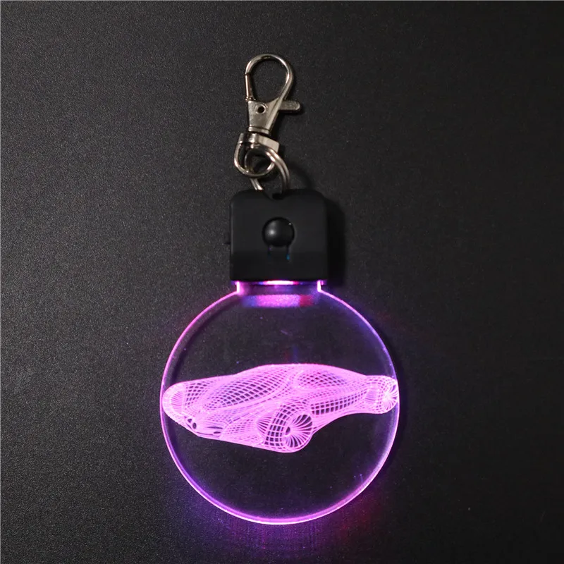 Attractive cool car design 7 colors optional keychain decoration mini led light press switch black base for indoor