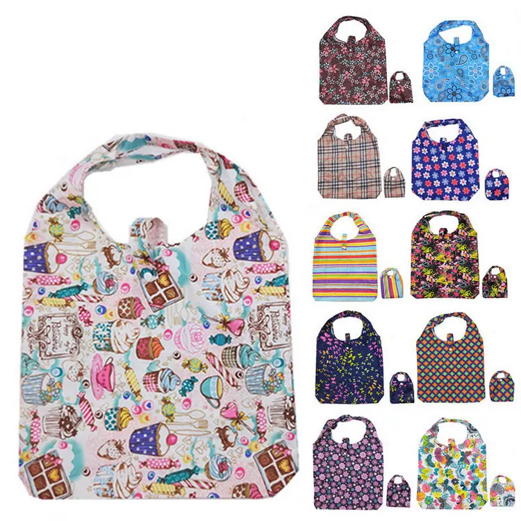 

Portable recycled polyester nylon reusable foldable shopping bag, Customized color