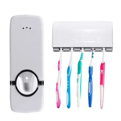 

D749 Automatic Toothpaste Dispenser Bathroom Accessories Set Storage Rack Squeezer Wall Mount Dust-proof Toothbrush Holder