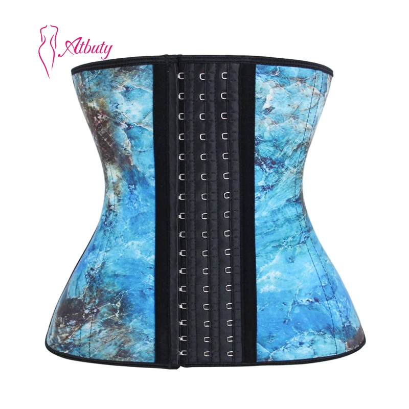 

ATBUTY Marble Long Torso Latex Slim Corset Waist Trainer With Steel Bone, As shown