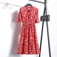 

Wholesale High quality cheap summer chiffon floral slim women dress with bow
