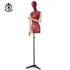 Retail Shop Clothes Dress Beige Wooden Model With Linen Clothes Fiberglass Mannequins Display Stand