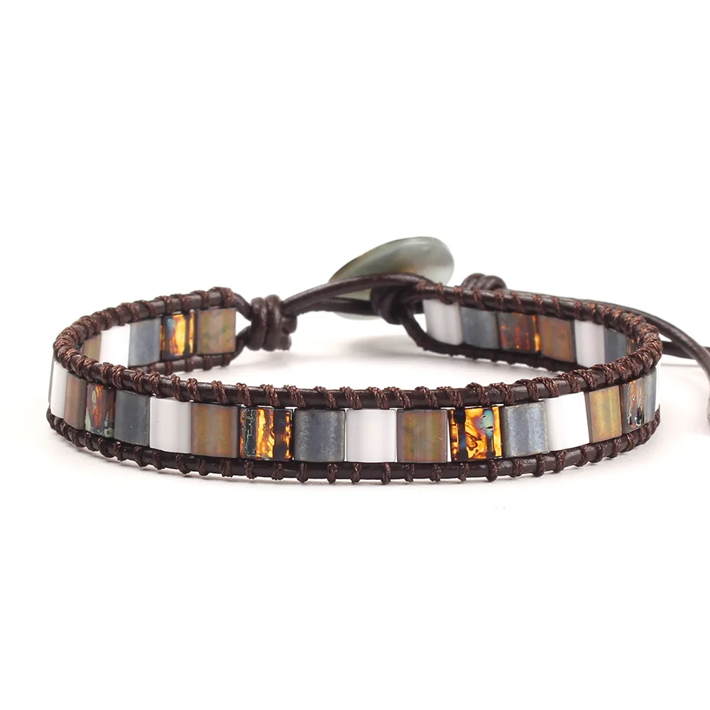 

Fashion leather bohemian bracelet glass tila beads bracelet for jewelry bracelet leather, Mix