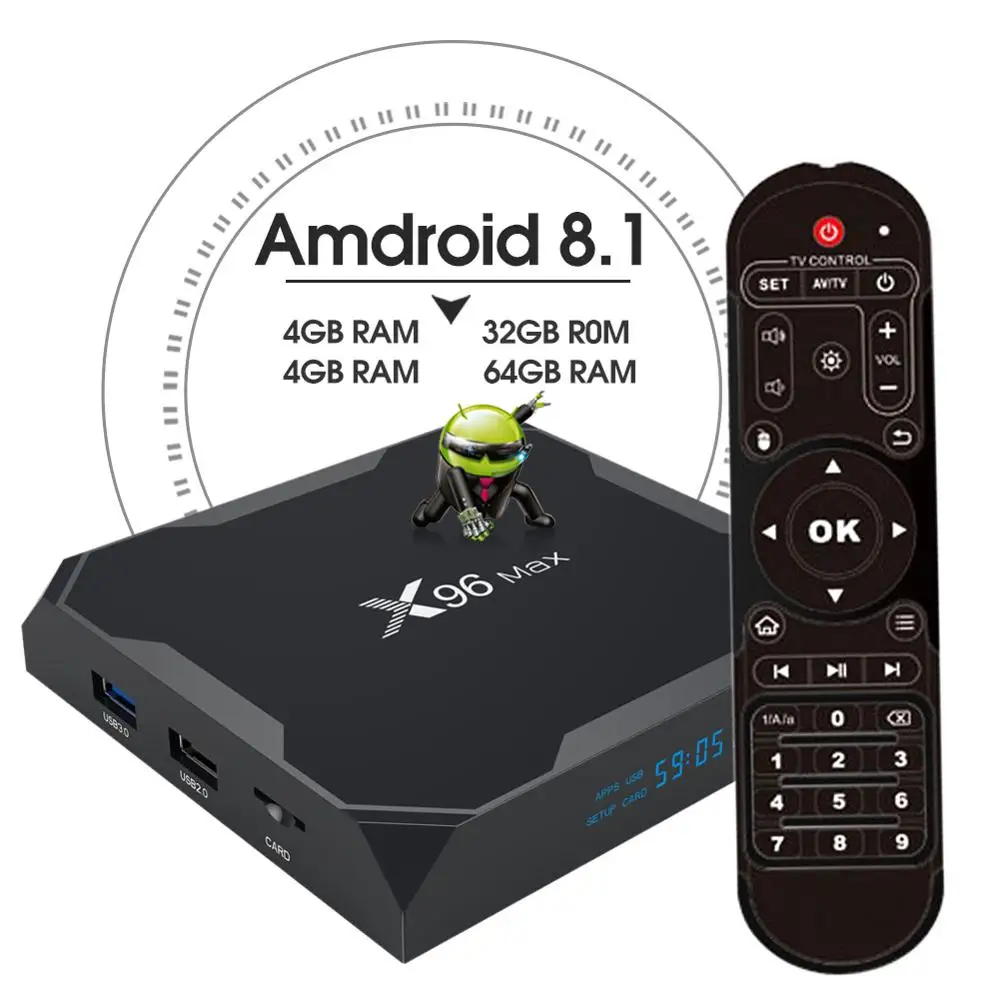 

Android TV Box X96 Max 4GB/32GB Media Player 2.4/5.8GHz Wifi Amlogic S905X2 TV Box With BT with youtube videos, Balck