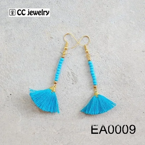 

Wholesale Creative Bohemian Blue turquoise bead Tassel Earrings for women