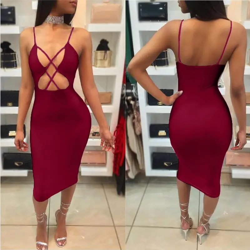 

2017 women sexy bodycon bandage club halter prom dress