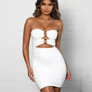Ruched Off Shoulder Long Sleeve Bodycon Women Dresses Sexy Strapless Party Club Hollow Out Wrap Dress Y11555