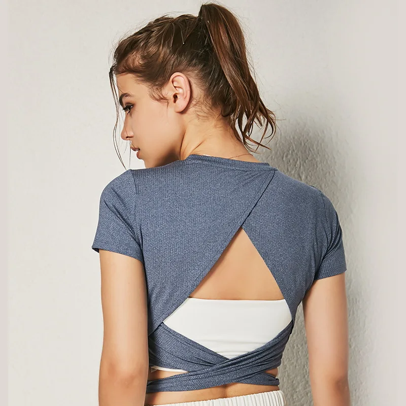 Personal Customization Women Casual Dance Crop Top Soft Lacing Shirts Sport Short Sleeve Tops