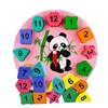 12 Number Colorful Digital Geometry Panda Clock Educational Wooden Children Toy Clock