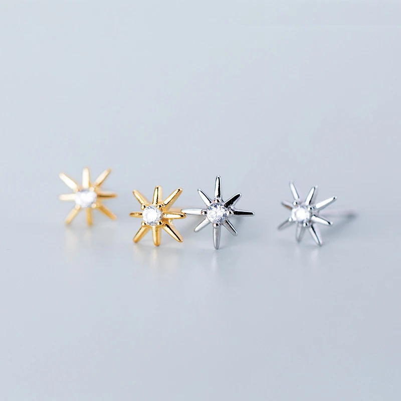 

925 Sterling Silver Shining Star Zircon Wedding Stud Earrings Lady Fine Jewelry for Women