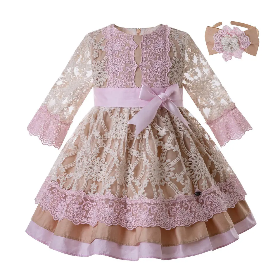 

Pettigirl Girls Pink Lace Dress Communion Dress With Hand band