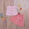 Wholesale summer children's boutique clothing pink dot sleeveless top + stripe skirt 2pcs baby girl clothes set