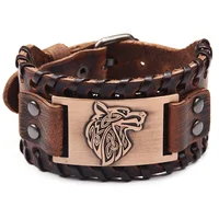 

Wholesale Genuine Leather Wolf Head Piece Bracelet for men women,Custom Animal Shape Embossed Bracelet