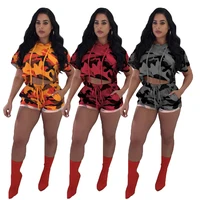 

Women's Sexy Camouflage Hooded Short Sleeve Top And Shorts Sublimation Print Two Pieces Women Tracksuit Set