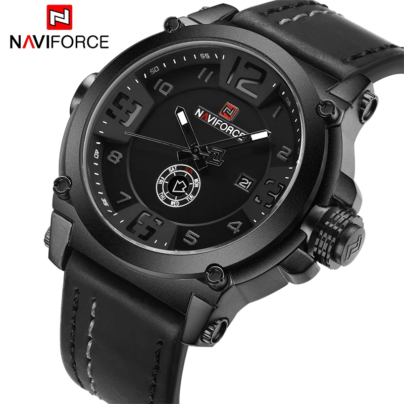 

NAVIFORCE Mens Watches Top Brand Luxury Sport Quartz-Watch Leather Strap Clock Men Waterproof Wristwatch relogio masculino 9099