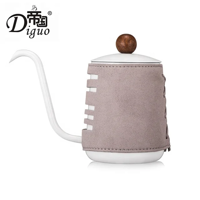 

2021 New 350ml 12Oz Light Grey Leather Wrapped Stainless Steel Pour Over Gooseneck Kettle For Coffee And Tea