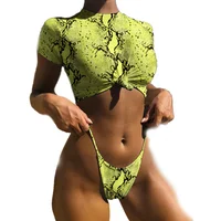 

Short Sleeve Bikini Set Designer Swimsuit Neon Green Thong Bottom Bikini Women