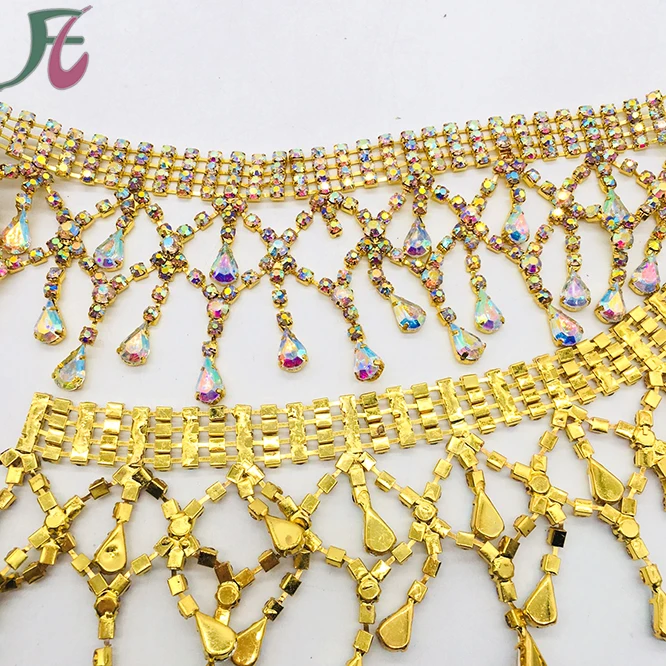 

Crystal AB Sparkly Rhinestone Dangle Gold Tone Chain Sewing Trims Craft, Crystalab