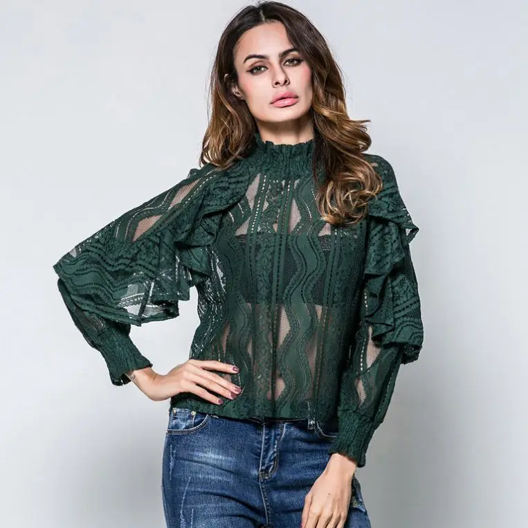 europea woman new fashion hollow out lace shirts