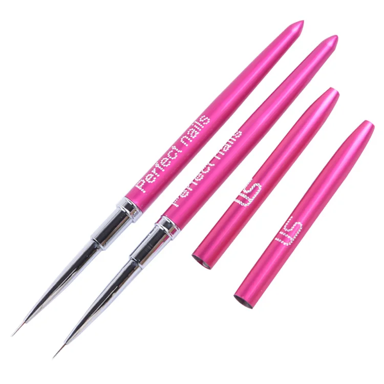 

Wholesale Hot Selling Pink Mental Handle Customizable Logo Thin Nylon Hair Nail Art Liner Brush, Black, white, red, sliver,pink,purple