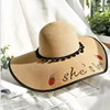 KS0497 Words embroidery nice kids beach hat fashion wide brim straw hat