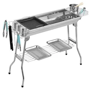 Image of Portable stainless steel silver color charcoal BBQ grill for outdoor leisure time