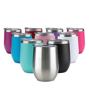 Image of 12 Ounce Stemless Double Wall Vacuum Insulated Matte Wine Tumblers with Lid