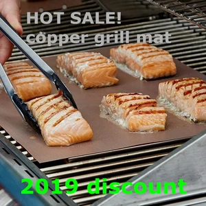 Image of Discount! 2019 amazon hot sale 5 pack easy to clean heat resistant Non-Stick copper bbq grill mats for barbeque baking