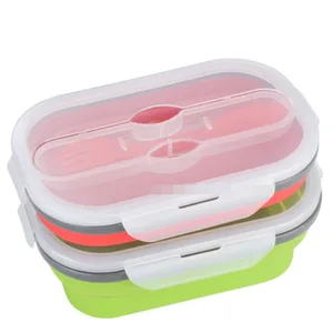 Image of Kitchen Tableware Silicone Lunch Box Outdoor Travel Portable Folding Retractable Storage Box Sealed Cover