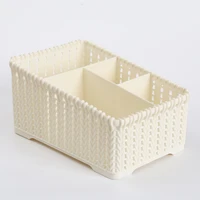 

2019 new product 4 Slots Desktop divider plastic rattan storage box Plastic makeup organizer