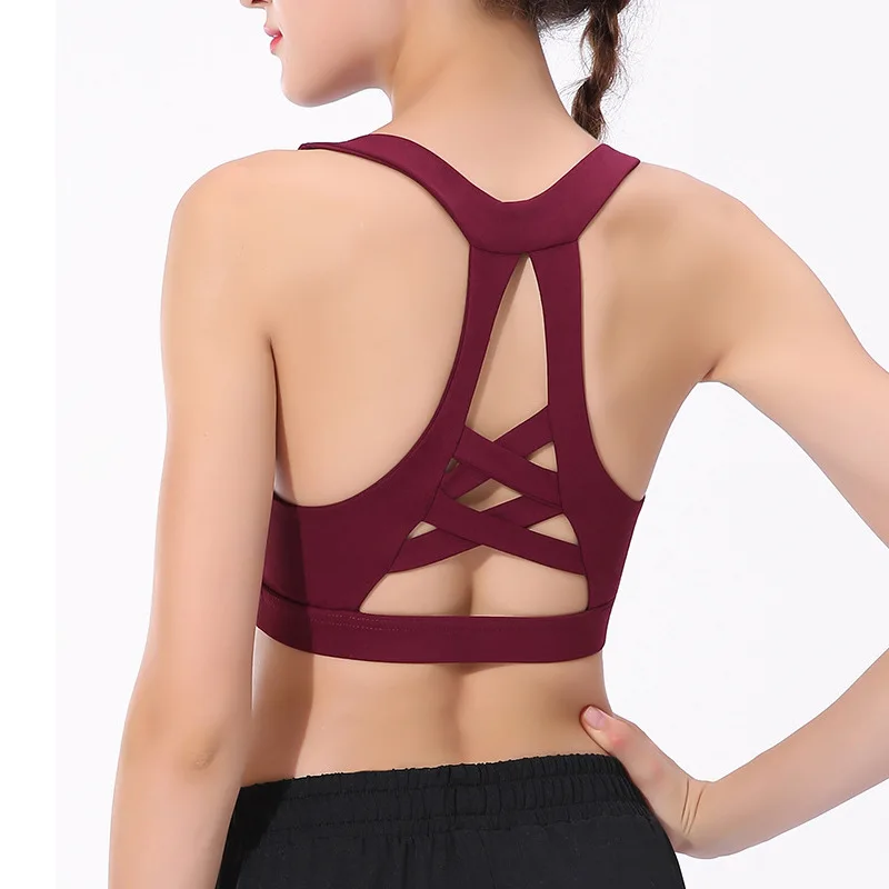 

New open back quick dry solid color maroon nylon spandex yoga sports bra for women, Some colors