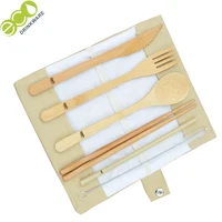 

Natural organic drinking bamboo straw set with custom logo brush drinking straw reusable cutlery set bamboo