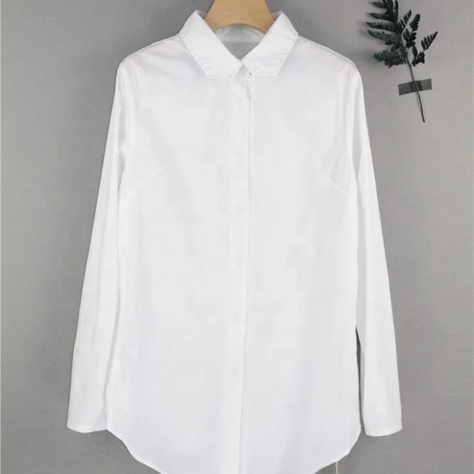 

European and American autumn and winter new style in the long cotton long sleeve all-purpose pure color women's shirt