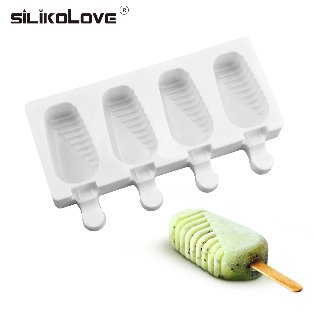 

4 Cavities Food Grade Silicone Ice Cream Molds For Children Home With Popsicle Sticks Homemade Maker, As picture or as your request