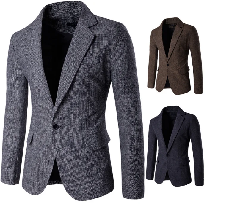 

Spring and Autumn 2019 Men's Korean Fashion Leisure Simple Herringbone Blazer