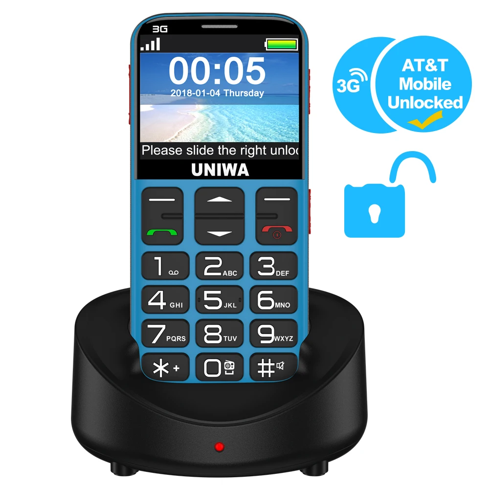 

Uniwa V808G Mobile Phone 3G WCAMA SOS Button Old Man Cellphone Flashlight Torch Cell Phone For Elderly