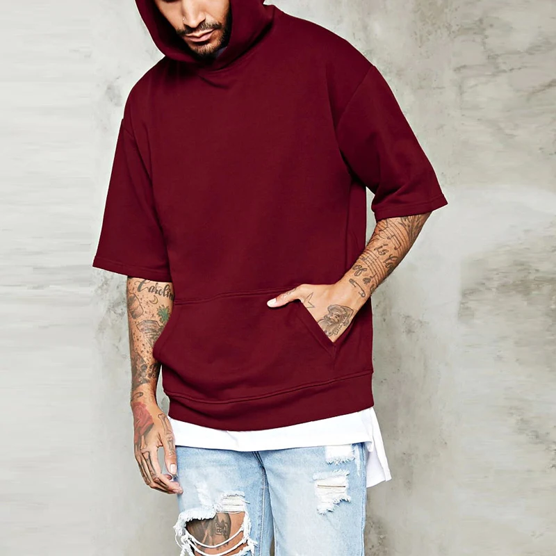 

fashion simple style oversize blank men's casual t shirt with hoodies, Customized color