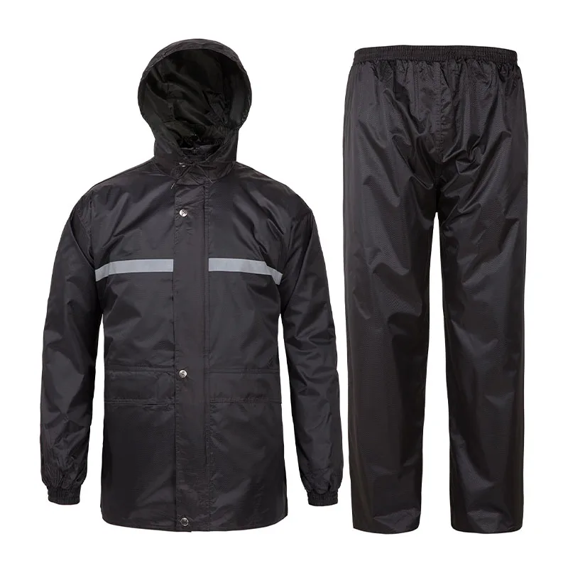 

Newest Custom Logo Motorcycle Style Cheap Watertight Fashion Foldable Waterproof PVC Raincoat Men Rain jacket with trousers, Black