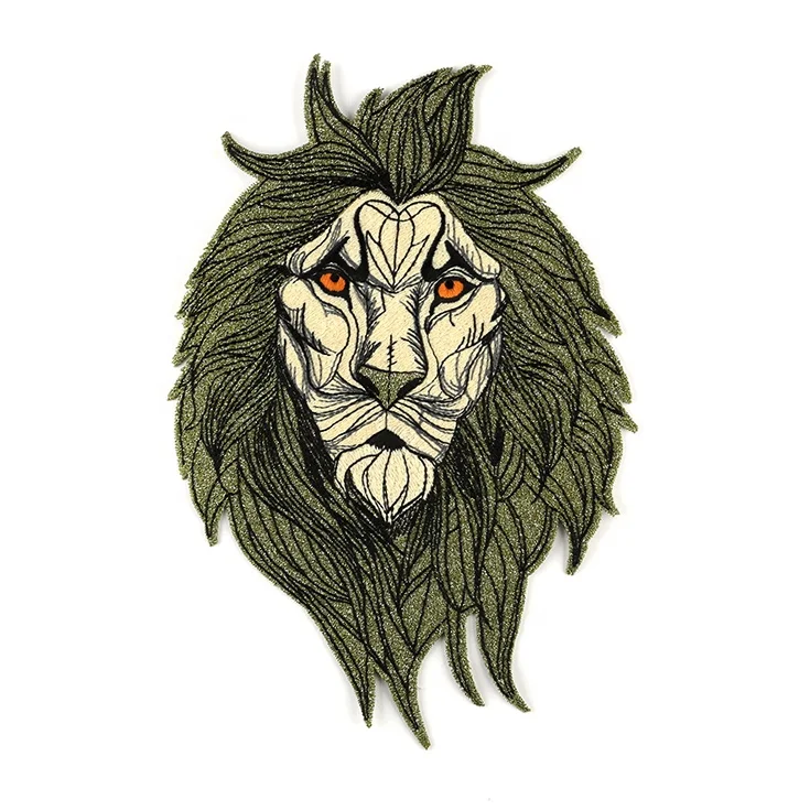 

High quality 100% embroidered lion head big size fashion garment embroidery patch, Custom color